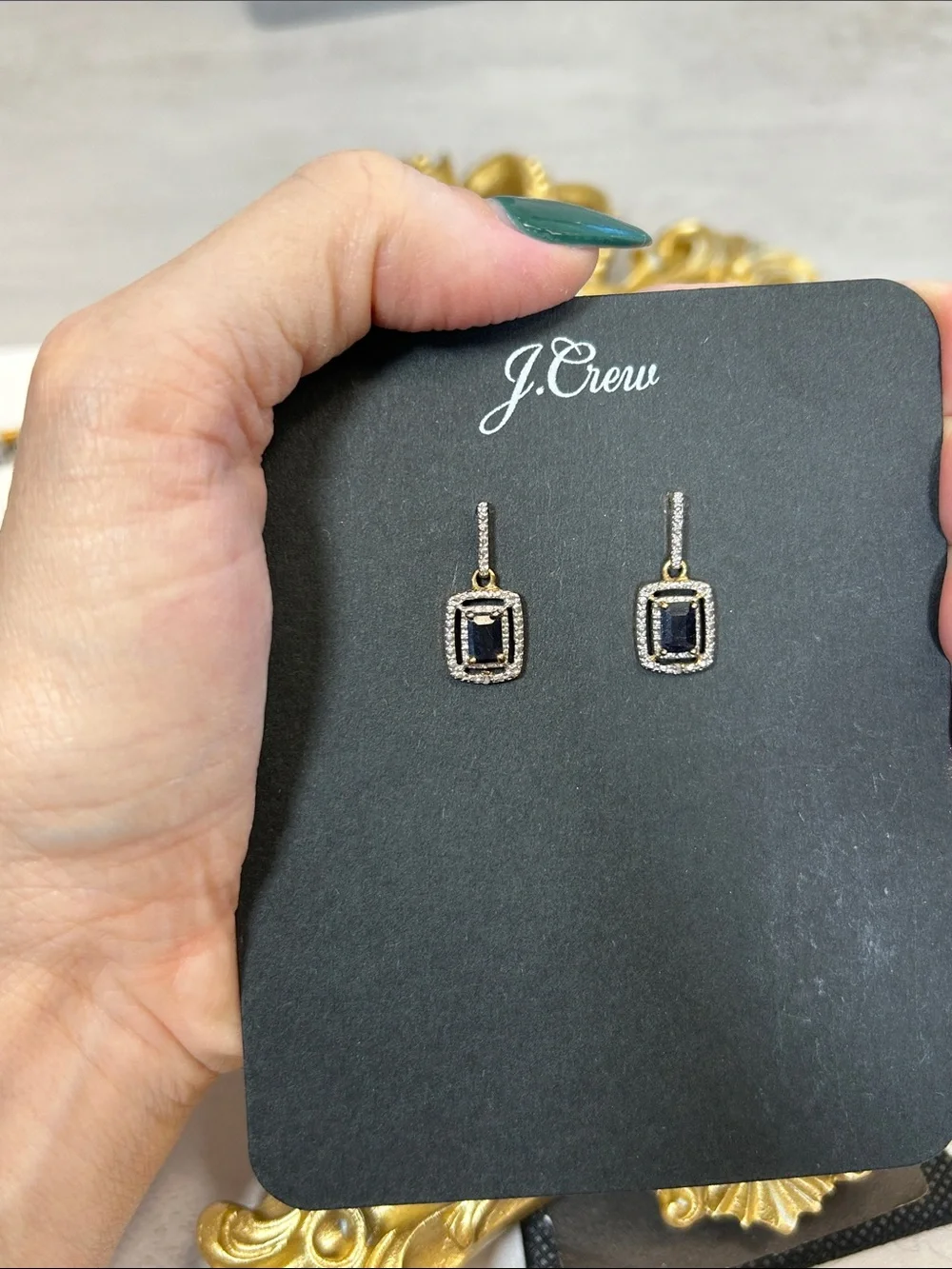 J. Crew Black and Gold Crystal Drop Earrings